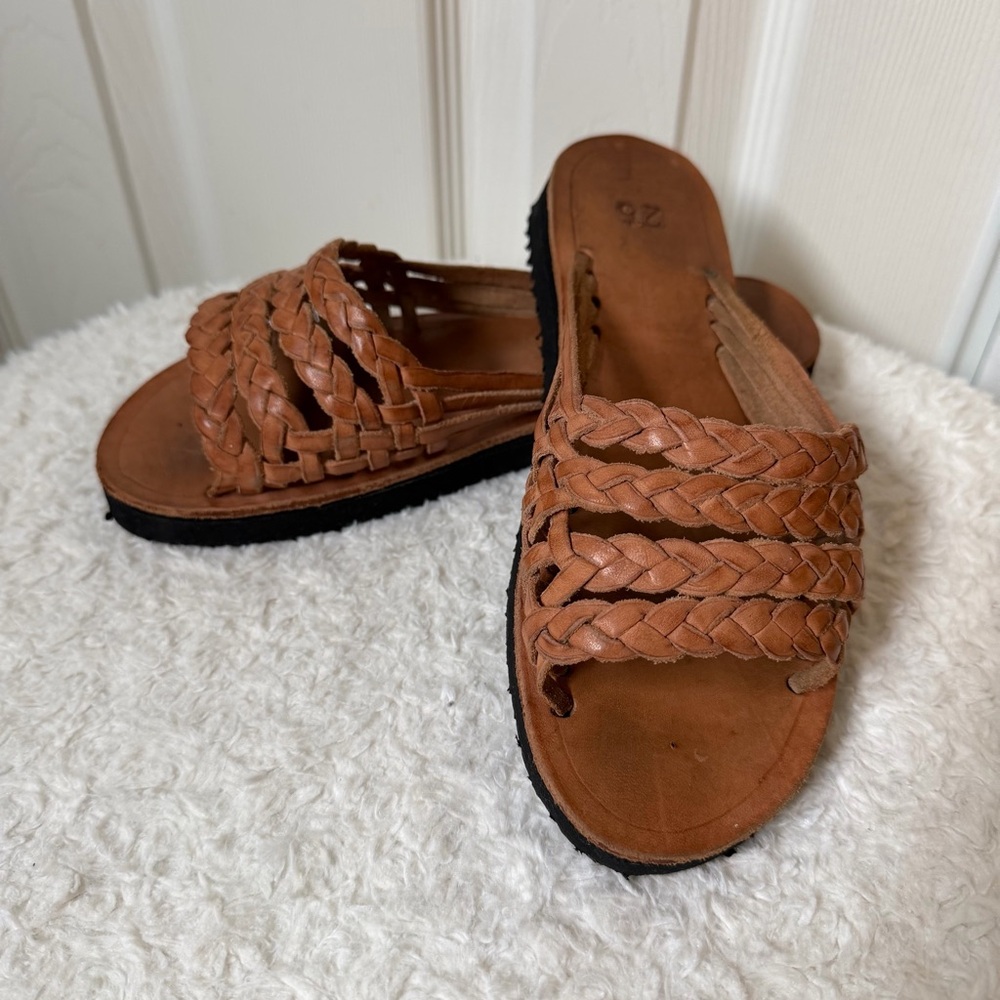 Mexican Braided Tan Leather Women's Huaraches Size 7 - Picture 2 of 6